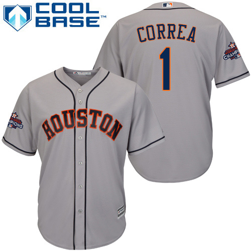 Astros #1 Carlos Correa Grey New Cool Base World Series Champions Stitched MLB Jersey - Click Image to Close